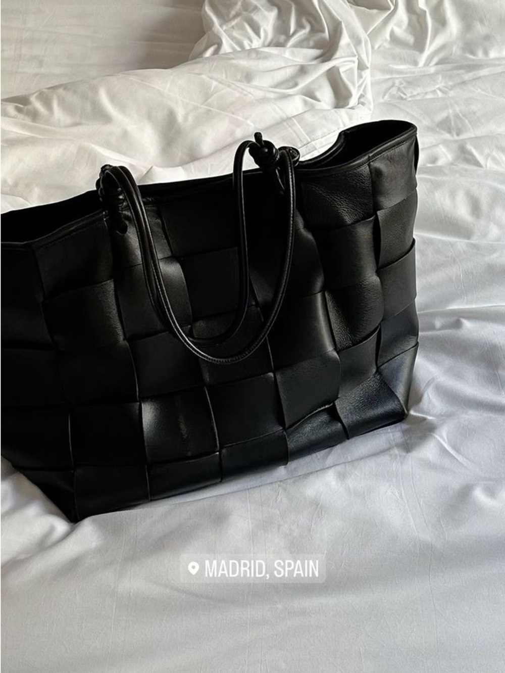 Massimo Dutti Black Woven Leather Tote